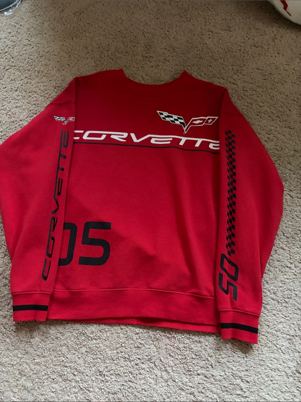 Tilly's Red Corvette Logo Crewneck with Black Graphics